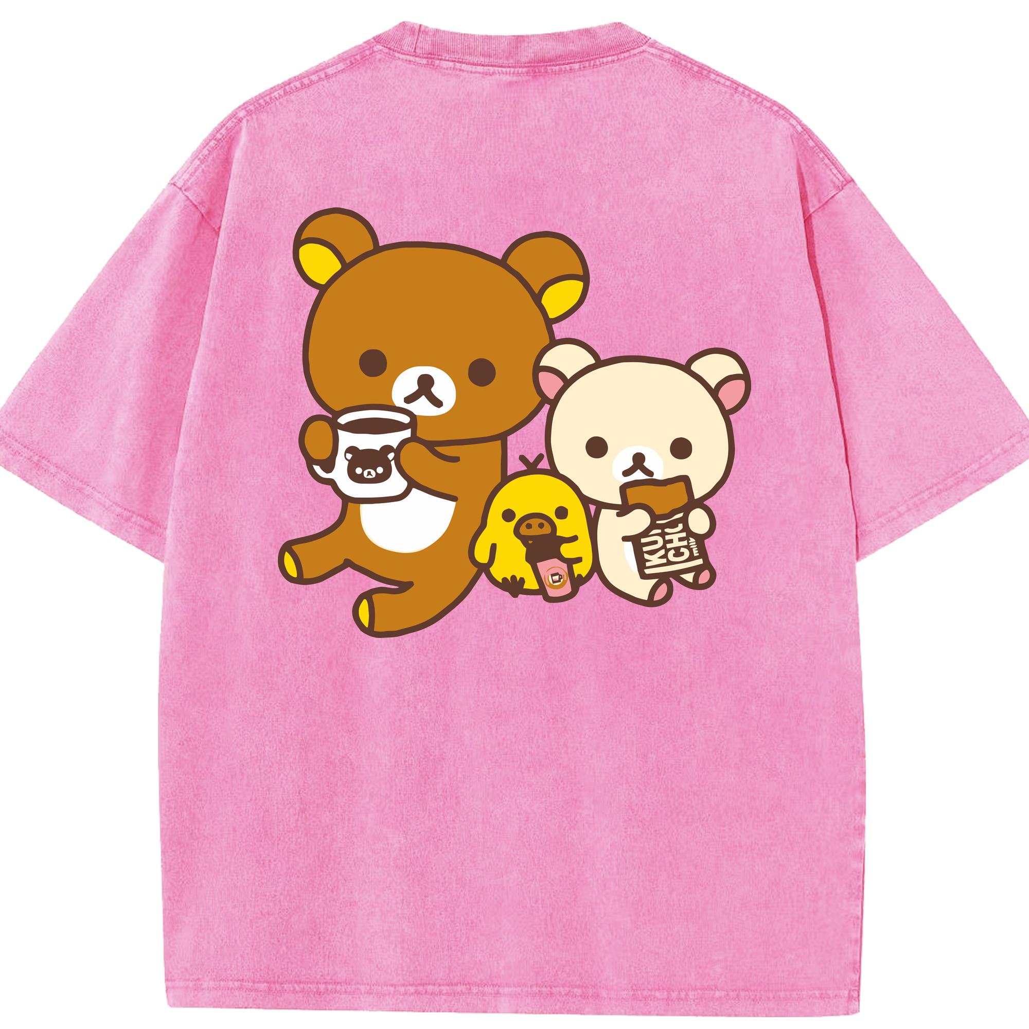（画像用） リラックマ リラックマ キイロイトリ Rilakkuma Korilakkuma Kiiroitori 綿100% ヴィンテージ風 半袖Tシャツ（背面プリント）